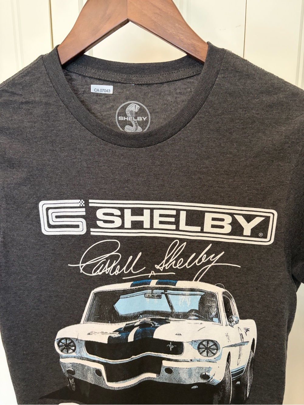 Selby Charcoal Gray Graphic Shelby Tee with White & Light Blue Car Print
